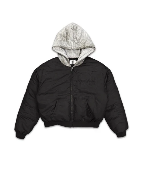 BLACK HOODED BOMBER JACKET+ - Image 3