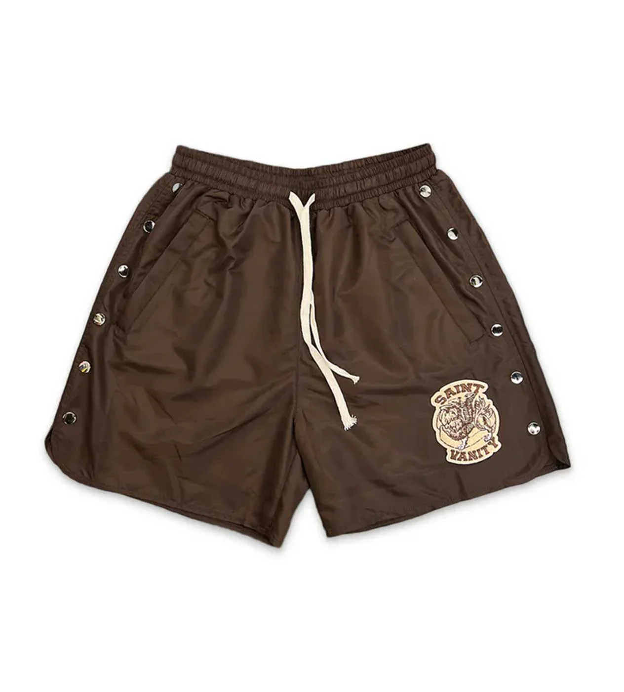 BROWN NYLON SHORTS+