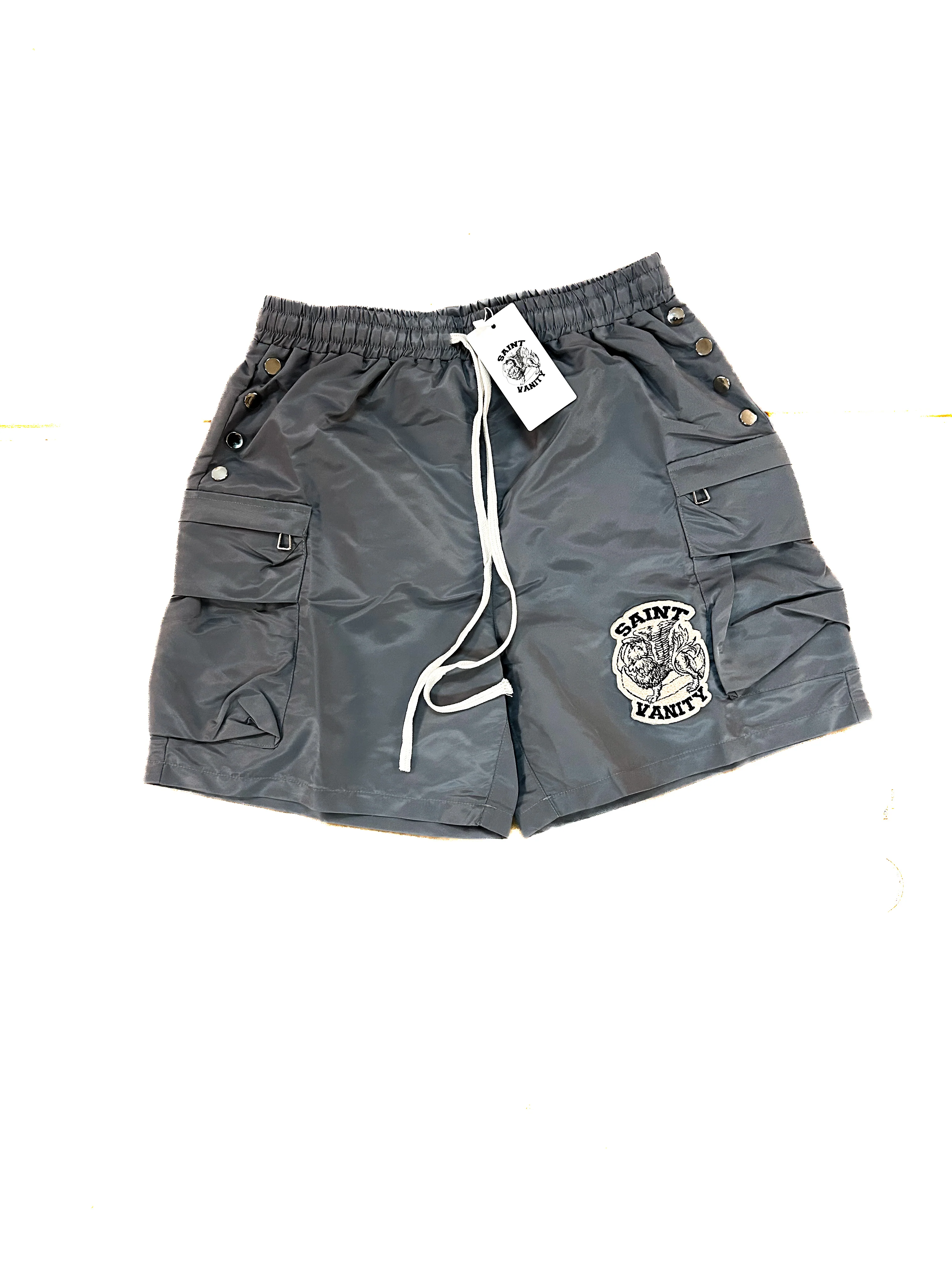 GREY CARGO SHORTS+